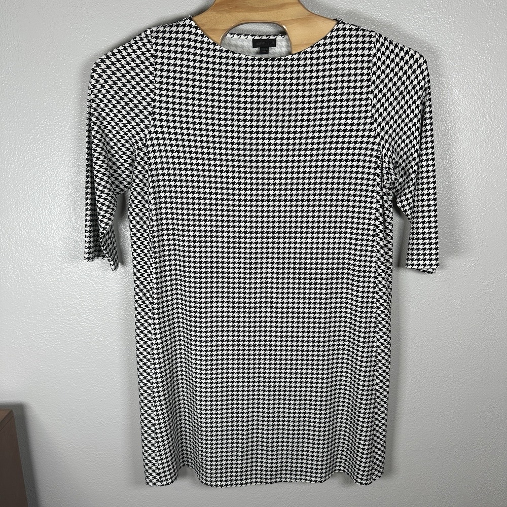 J Jill Wearever Collection Houndstooth Dress XL Petite Rayon Stretch Black White